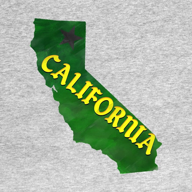 The State of California - Green Star Watercolor by loudestkitten